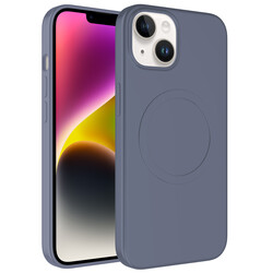 Apple iPhone 13 Kılıf Magsafe Wireless Şarj Özellikli Pastel Renk Silikon Zore Plas Kapak Lavendery Gray
