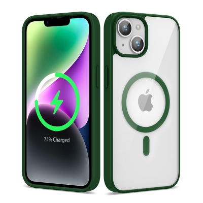 Apple iPhone 13 Kılıf Magsafe Wireless Şarj Özellikli Silikon Zore Ege Kapak Koyu Yeşil