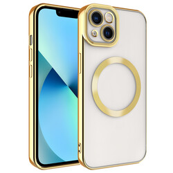 Apple iPhone 13 Kılıf Magsafe Wireless Şarj Özellikli Zore Setro Silikon Gold