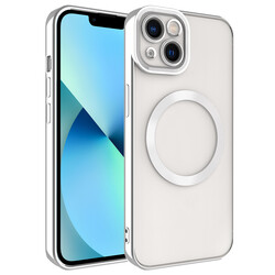 Apple iPhone 13 Kılıf Magsafe Wireless Şarj Özellikli Zore Setro Silikon Gümüş
