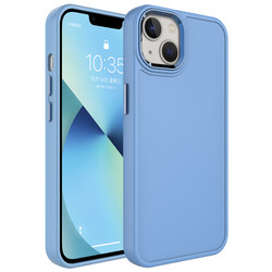 Apple iPhone 13 Kılıf Metal Çerçeve ve Buton Tasarımlı Sert Zore Botox Kapak Mavi