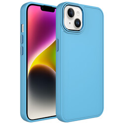 Apple iPhone 13 Kılıf Metal Çerçeve ve Buton Tasarımlı Silikon Zore Luna Kapak Sierra Mavi