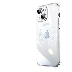 Apple iPhone 13 Kılıf Wireless Şarj Özellikli Sert PC Zore Riksos Magsafe Kapak Gümüş
