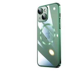 Apple iPhone 13 Kılıf Wireless Şarj Özellikli Sert PC Zore Riksos Magsafe Kapak Koyu Yeşil