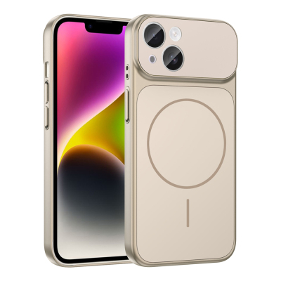Apple iPhone 13 Kılıf Zore M-Safe Şarj Özellikli Kamera Korumalı Formen Kapak Gold