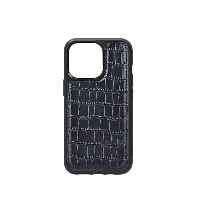 Apple iPhone 13 Mini Case Wiwu Croco Pattern Calfskin Original Leather Cover Black