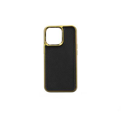 Apple iPhone 13 Mini Case Wiwu Genuine Leather Gold Calfskin Original Leather Cover Black