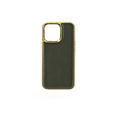 Apple iPhone 13 Mini Case Wiwu Genuine Leather Gold Calfskin Original Leather Cover Green