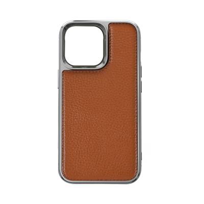 Apple iPhone 13 Mini Case Wiwu Genuine Leather Silver Calfskin Original Leather Cover Brown