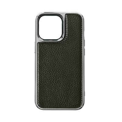 Apple iPhone 13 Mini Case Wiwu Genuine Leather Silver Calfskin Original Leather Cover Green