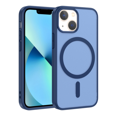 Apple iPhone 13 Mini Kılıf M-safe Şarj Özellikli Zore Babet Kapak Lacivert