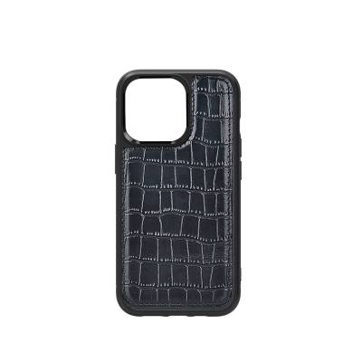 Apple iPhone 13 Mini Kılıf Wiwu Croco Pattern Calfskin Orjinal Deri Kapak Siyah