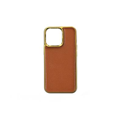 Apple iPhone 13 Mini Kılıf Wiwu Genuine Leather Gold Calfskin Orjinal Deri Kapak Kahverengi