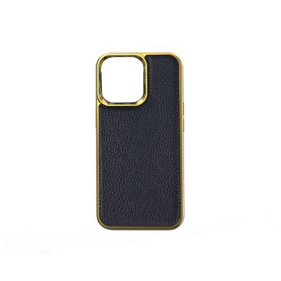 Apple iPhone 13 Mini Kılıf Wiwu Genuine Leather Gold Calfskin Orjinal Deri Kapak Mavi