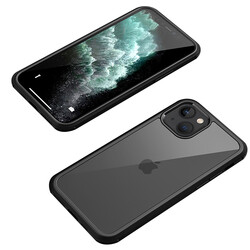 Apple iPhone 13 Mini Kılıf Zore Dor Silikon Temperli Cam Kapak Siyah