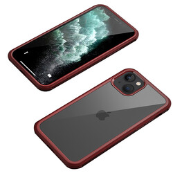 Apple iPhone 13 Mini Kılıf Zore Dor Silikon Temperli Cam Kapak Kırmızı