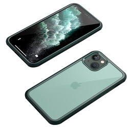 Apple iPhone 13 Mini Kılıf Zore Dor Silikon Temperli Cam Kapak Koyu Yeşil
