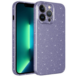 Apple iPhone 13 Pro Case Camera Protected Glittery Luxury Zore Cotton Cover Purple