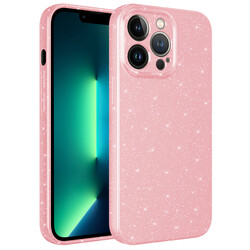 Apple iPhone 13 Pro Case Camera Protected Glittery Luxury Zore Cotton Cover Pink