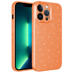 Apple iPhone 13 Pro Case Camera Protected Glittery Luxury Zore Cotton Cover Orange