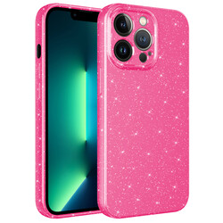 Apple iPhone 13 Pro Case Camera Protected Glittery Luxury Zore Cotton Cover Dark Pink