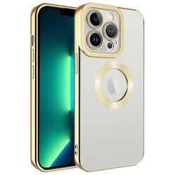 Apple iPhone 13 Pro Case Camera Protected Zore Omega Cover With Logo Gold