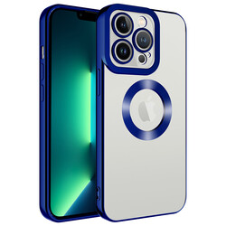Apple iPhone 13 Pro Case Camera Protected Zore Omega Cover With Logo Blue
