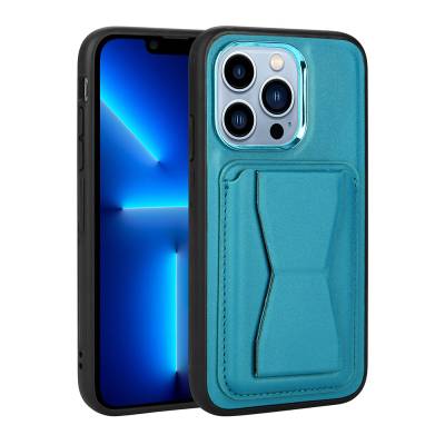 Apple iPhone 13 Pro Case Card Holder Stand Pu Leather Zore Memo Cover Blue