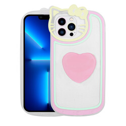 Apple iPhone 13 Pro Case Cat Figured Transparent Pop Socket Zore Rhythmic Cover Pink