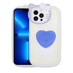 Apple iPhone 13 Pro Case Cat Figured Transparent Pop Socket Zore Rhythmic Cover Blue