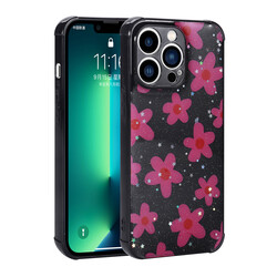 Apple iPhone 13 Pro Case Glittery Patterned Camera Protected Shiny Zore Popy Cover Çiçek