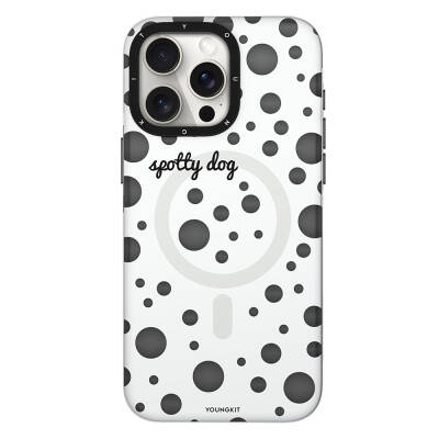 Apple iPhone 13 Pro Case Magsafe Charging Featured Polka Dot Patterned Youngkit Spots Series Cover White