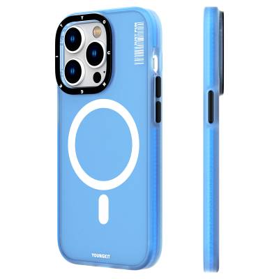 Apple iPhone 13 Pro Case Magsafe Charging Featured Youngkit Colored Sand Series Cover Blue