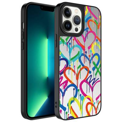 Apple iPhone 13 Pro Case Mirror Patterned Camera Protected Glossy Zore Mirror Cover Kalp