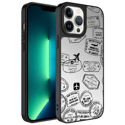 Apple iPhone 13 Pro Case Mirror Patterned Camera Protected Glossy Zore Mirror Cover Seyahat