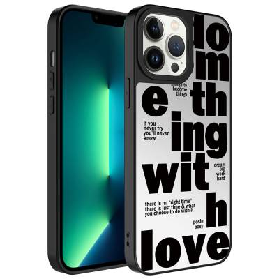 Apple iPhone 13 Pro Case Mirror Patterned Camera Protected Glossy Zore Mirror Cover Love