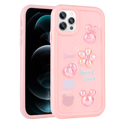 Apple iPhone 13 Pro Case Relief Figured Shiny Zore Toys Silicone Cover Pink