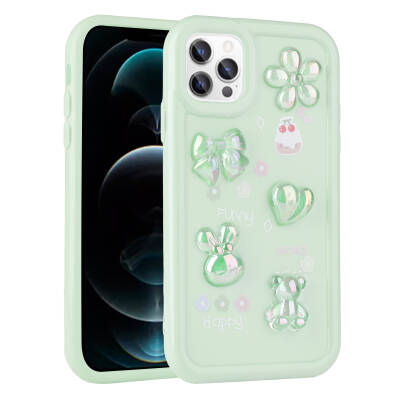 Apple iPhone 13 Pro Case Relief Figured Shiny Zore Toys Silicone Cover Açık Yeşil