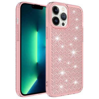 Apple iPhone 13 Pro Case With Airbag Shiny Design Zore Snow Cover Pink