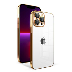 Apple iPhone 13 Pro Case With Camera Protection Color Framed Zore Garaj Cover Gold