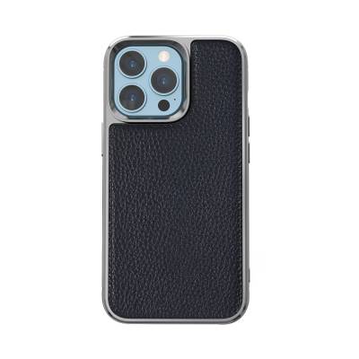 Apple iPhone 13 Pro Case Wiwu Genuine Leather Silver Calfskin Original Leather Cover Blue