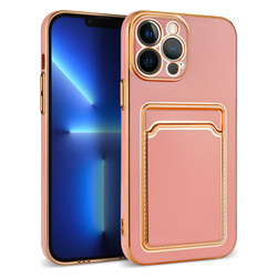 Apple iPhone 13 Pro Case Zore Bark with Card Holder Cover Rose Gold