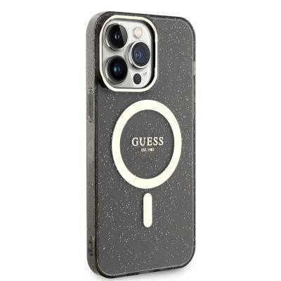 Apple iPhone 13 Pro Kılıf GUESS Magsafe Şarj Özellikli Glitter Kapak Siyah