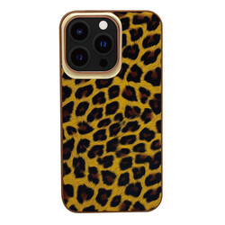 Apple iPhone 13 Pro Kılıf Kajsa Glamorous Serisi Leopard Combo Kapak Sarı