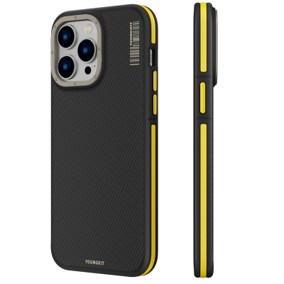 Apple iPhone 13 Pro Kılıf M-safe Şarj Özellikli YoungKit 600D Kapak Sarı