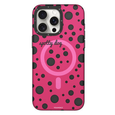 Apple iPhone 13 Pro Kılıf Magsafe Şarj Özellikli Polka Dot Desenli Youngkit Spots Serisi Kapak Pembe