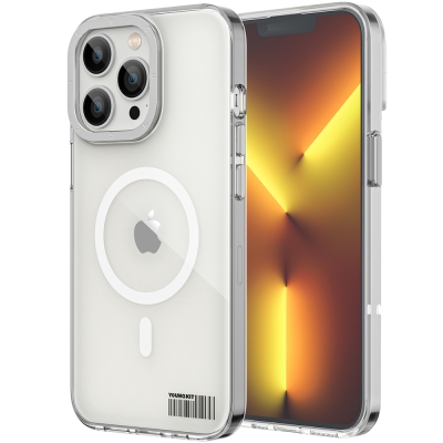 Apple iPhone 13 Pro Kılıf Magsafe Şarj Özellikli Youngkit Coloured Glaze Serisi Kapak Beyaz
