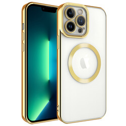 Apple iPhone 13 Pro Kılıf Magsafe Wireless Şarj Özellikli Zore Setro Silikon Gold