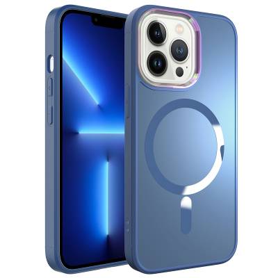 Apple iPhone 13 Pro Kılıf Magsafe Wireless Şarj Özellikli Zore Stil Kapak Sierra Mavi
