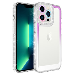 Apple iPhone 13 Pro Kılıf Simli ve Renk Geçiş Tasarımlı Lens Korumalı Zore Park Kapak Mor-Beyaz